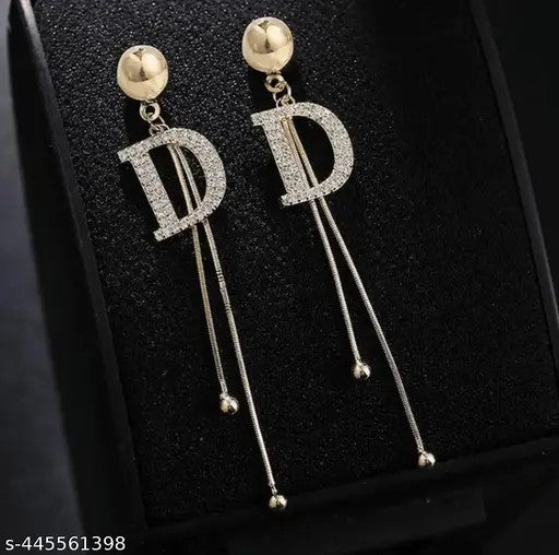 Gold-Plated Crystal Letter “D” Drop Earrings.