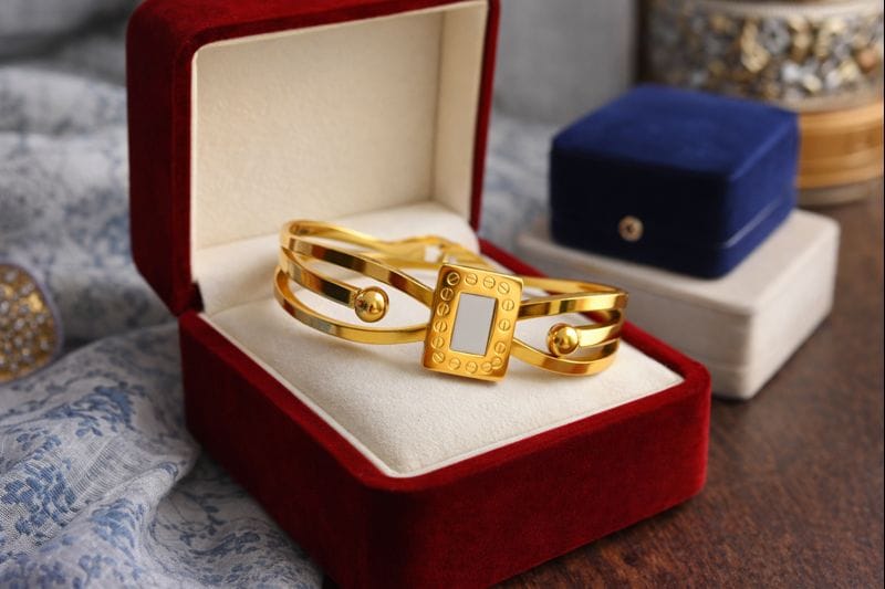 Square Charm Gold-Tone Bangle