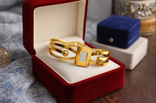 Square Charm Gold-Tone Bangle