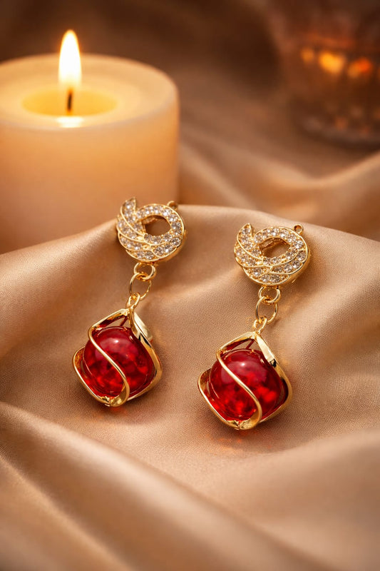 Red Stone Drop Earrings