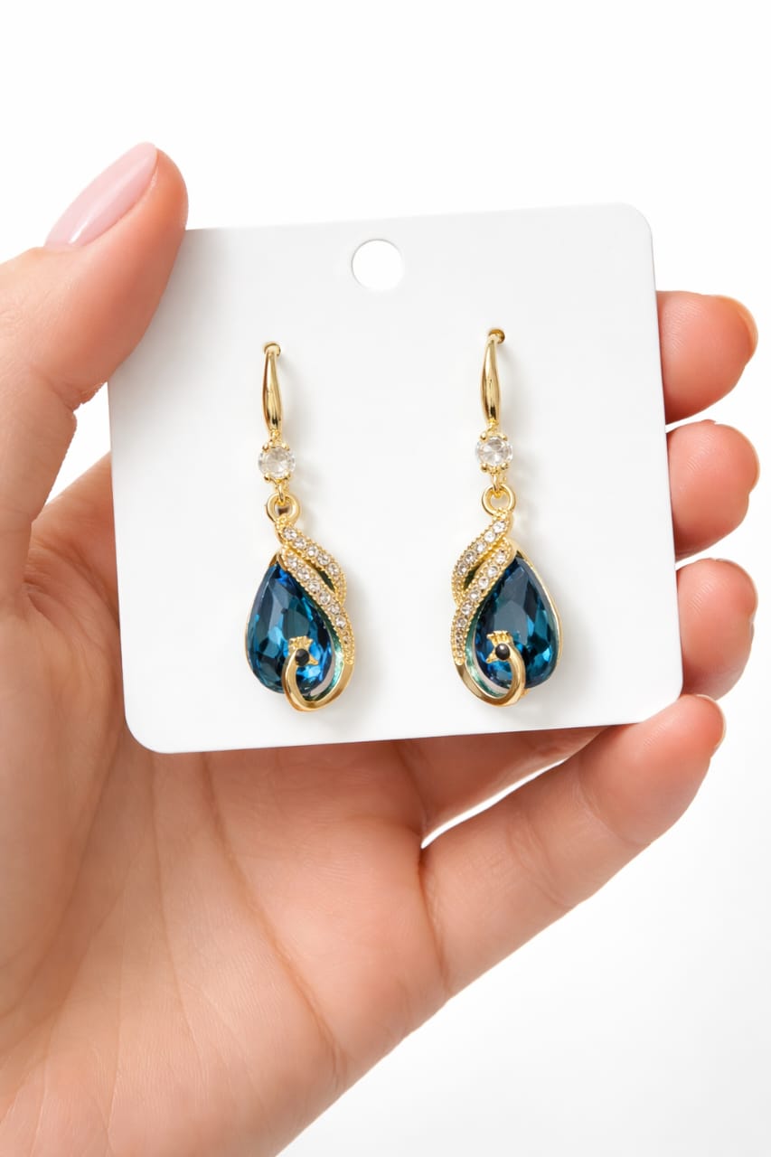 Elegant Blue Crystal Gold-Plated Drop Earring