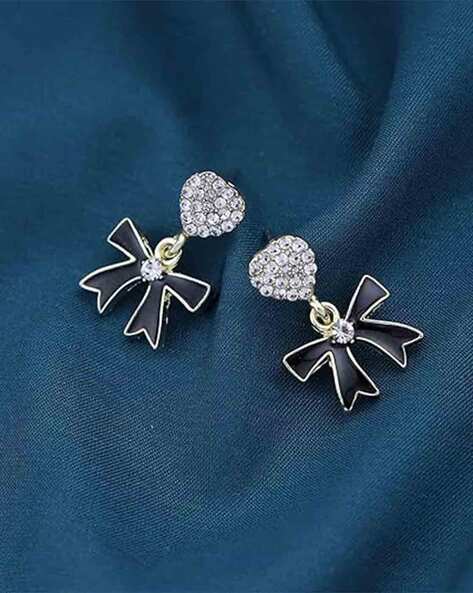 Black Bow Heart Earrings
