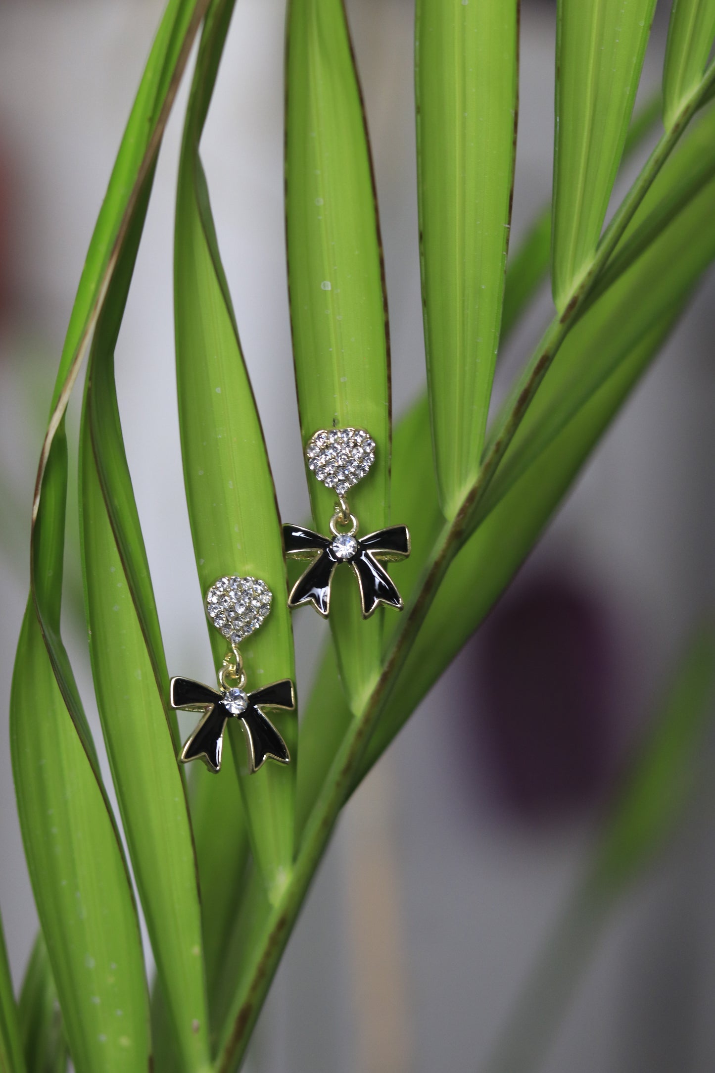 Black Bow Heart Earrings