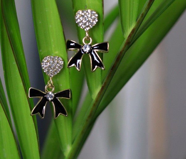 Black Bow Heart Earrings