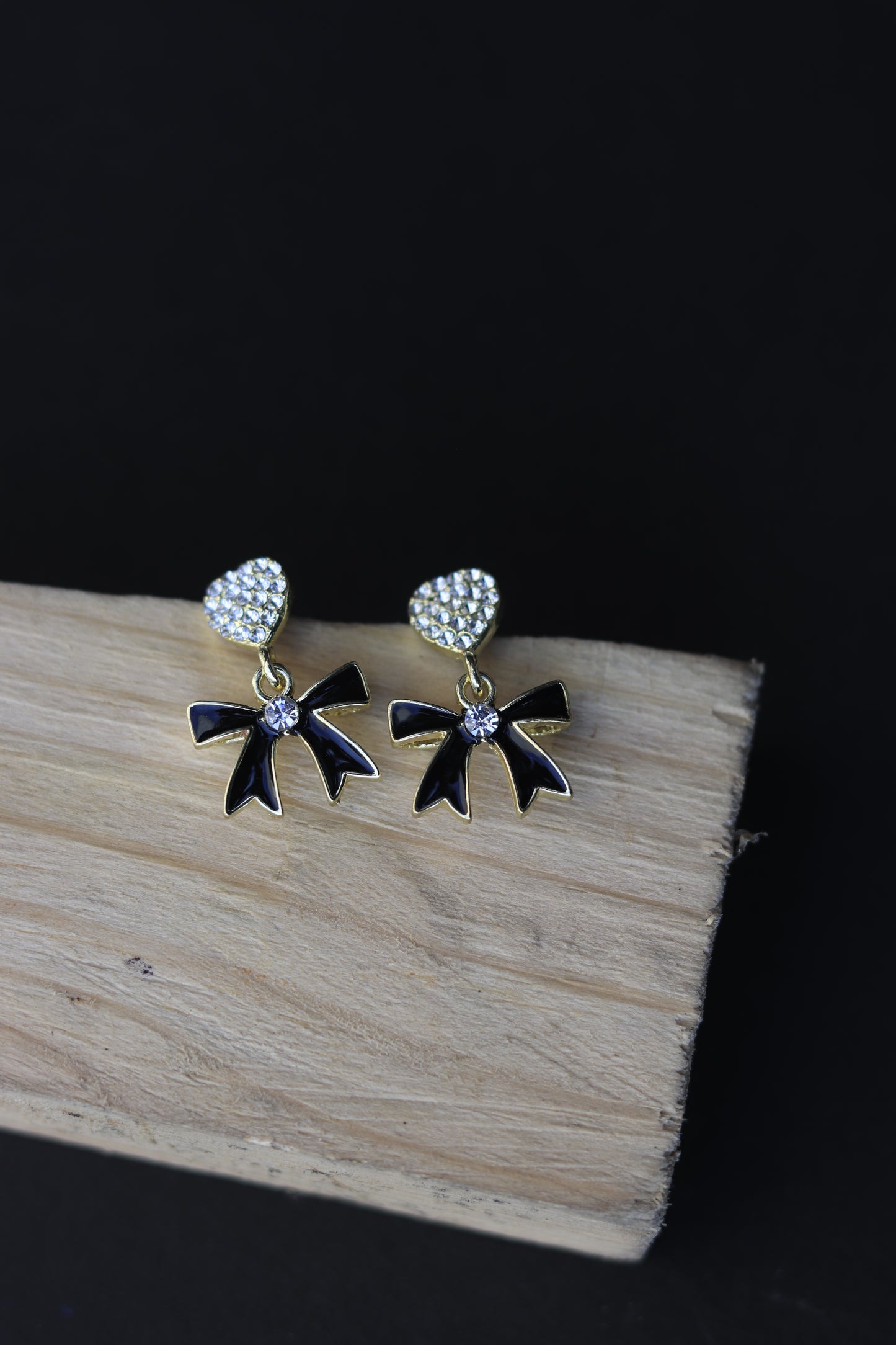 Black Bow Heart Earrings