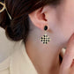 Elegant Black & Gold Checkered Drop Earrings