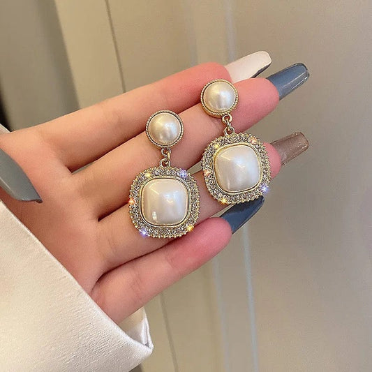 Elegant Pearl & Crystal Drop Earrings
