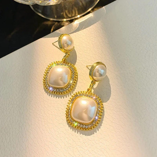 Elegant Pearl & Crystal Drop Earrings