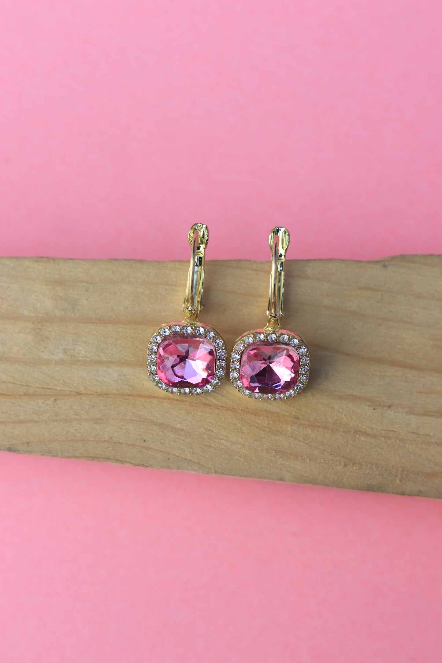 Elegant Pink Crystal Drop Earrings
