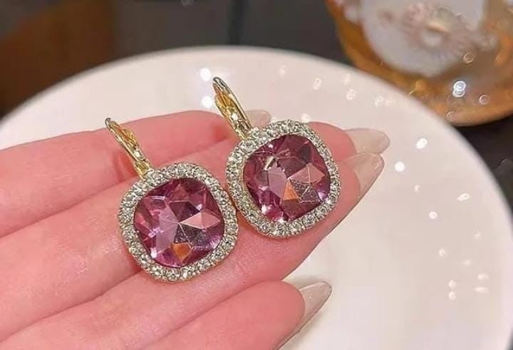 Elegant Pink Crystal Drop Earrings