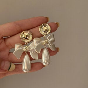 Pearl Bow Drop Earrings