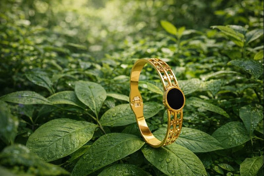 Gold-Plated Black Onyx Designer Kada