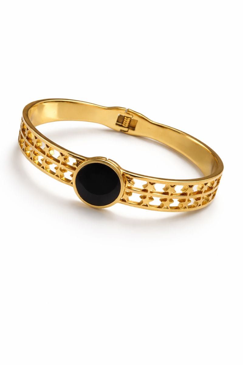 Gold-Plated Black Onyx Designer Kada