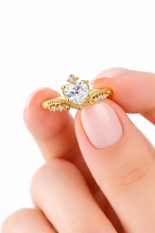 Heart Shape Crystal Gold-Plated Adjustable Ring