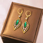 Leaf-Shaped Green & Crystal Earrings