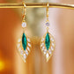 Leaf-Shaped Green & Crystal Earrings