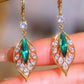 Leaf-Shaped Green & Crystal Earrings