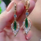 Leaf-Shaped Green & Crystal Earrings